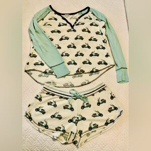 P.J. Salvage Womens Pajama Set with Scooter Design in Light teal and Cream
